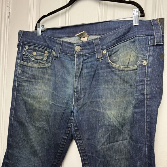 True Religion Jeans Mens 44x35 Ricky Blue Denim Made in USA Y2K *Flawed VTG - Picture 2 of 13